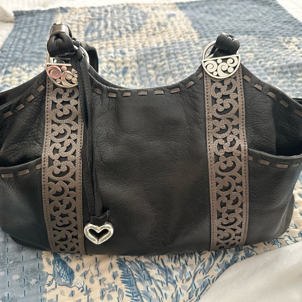 Brighton Black Leather Shoulder Bag with Silver Accents - Picture 4 of 11